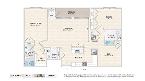 Floor plan for 2 beds, 2.5 baths, 1515 sqft
